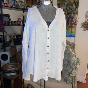 Women's Out From Under White Waffle Knit Cardigan M with Brown Buttons